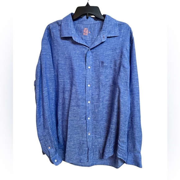 J.McLaughlin Men’s Button Down Long Sleeve 100% Linen Blue Size XL - Picture 2 of 8